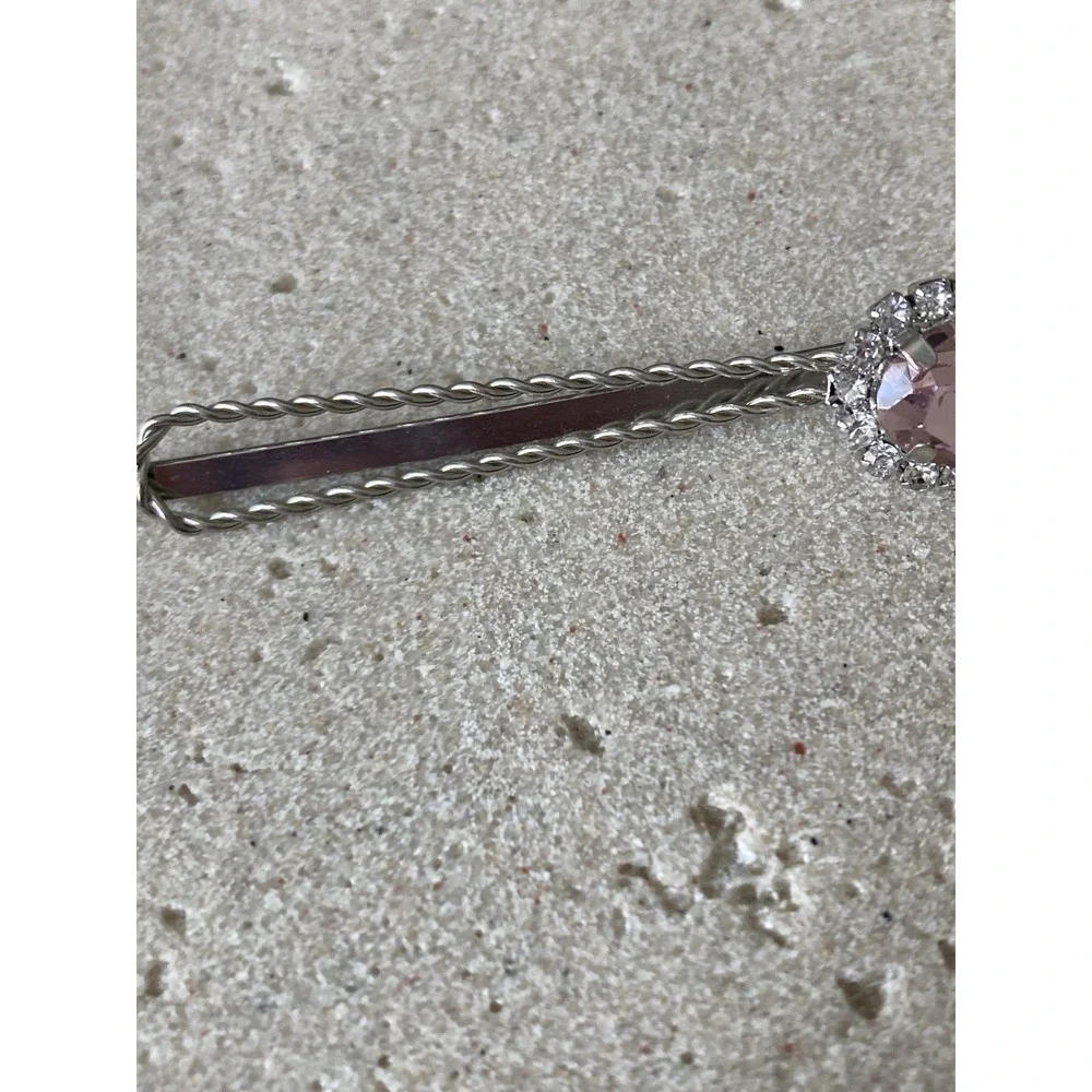 Silver Tone Pink‎ Rhinestone Bobby Pin Hair Clip Oval Gem Bridal Prom Barrette